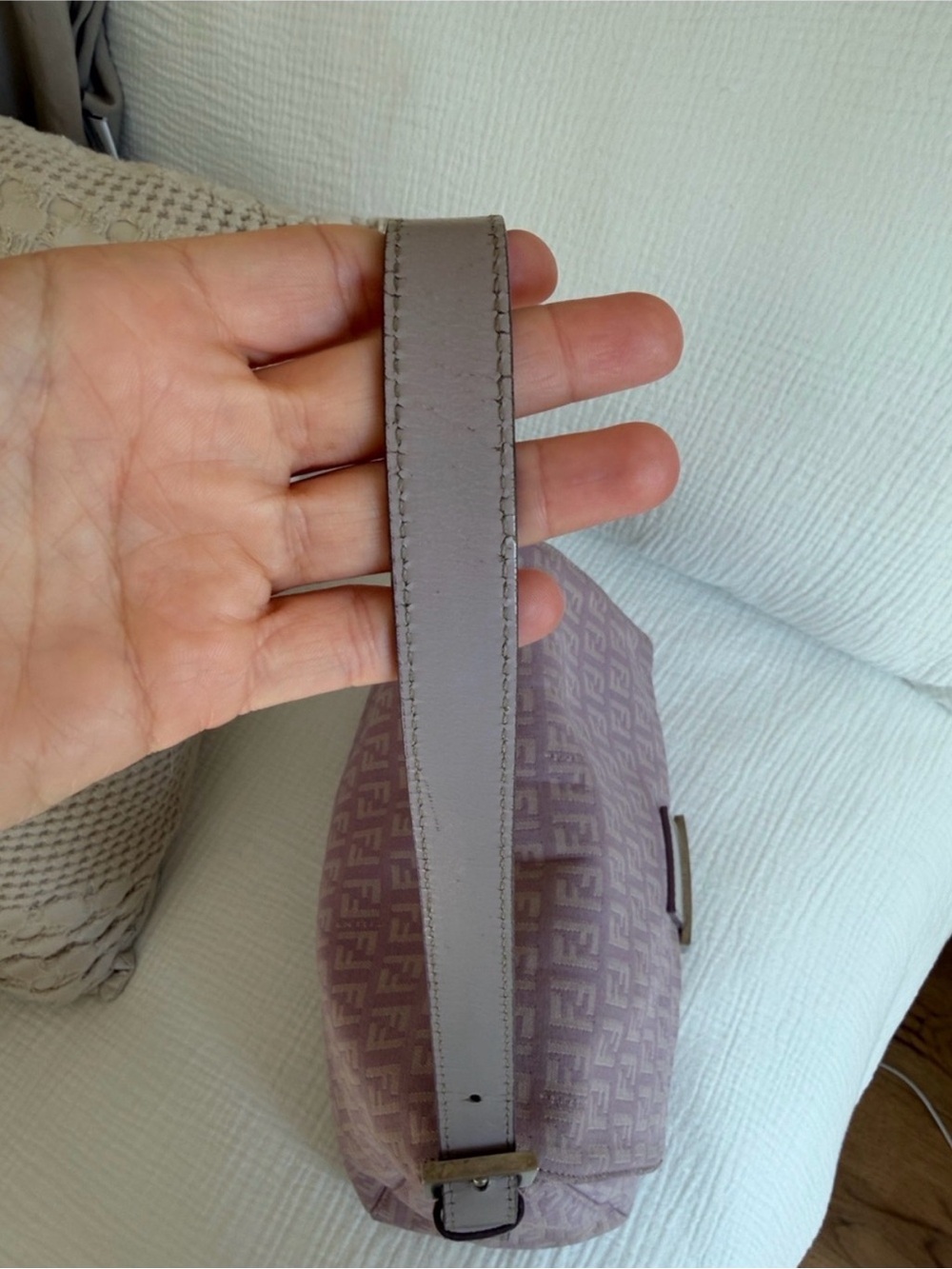 Vintage Fendi Mama Baguette RARE Lilac Zucca FF Shoulder Bag Authentic W/ COA - Picture 9 of 11